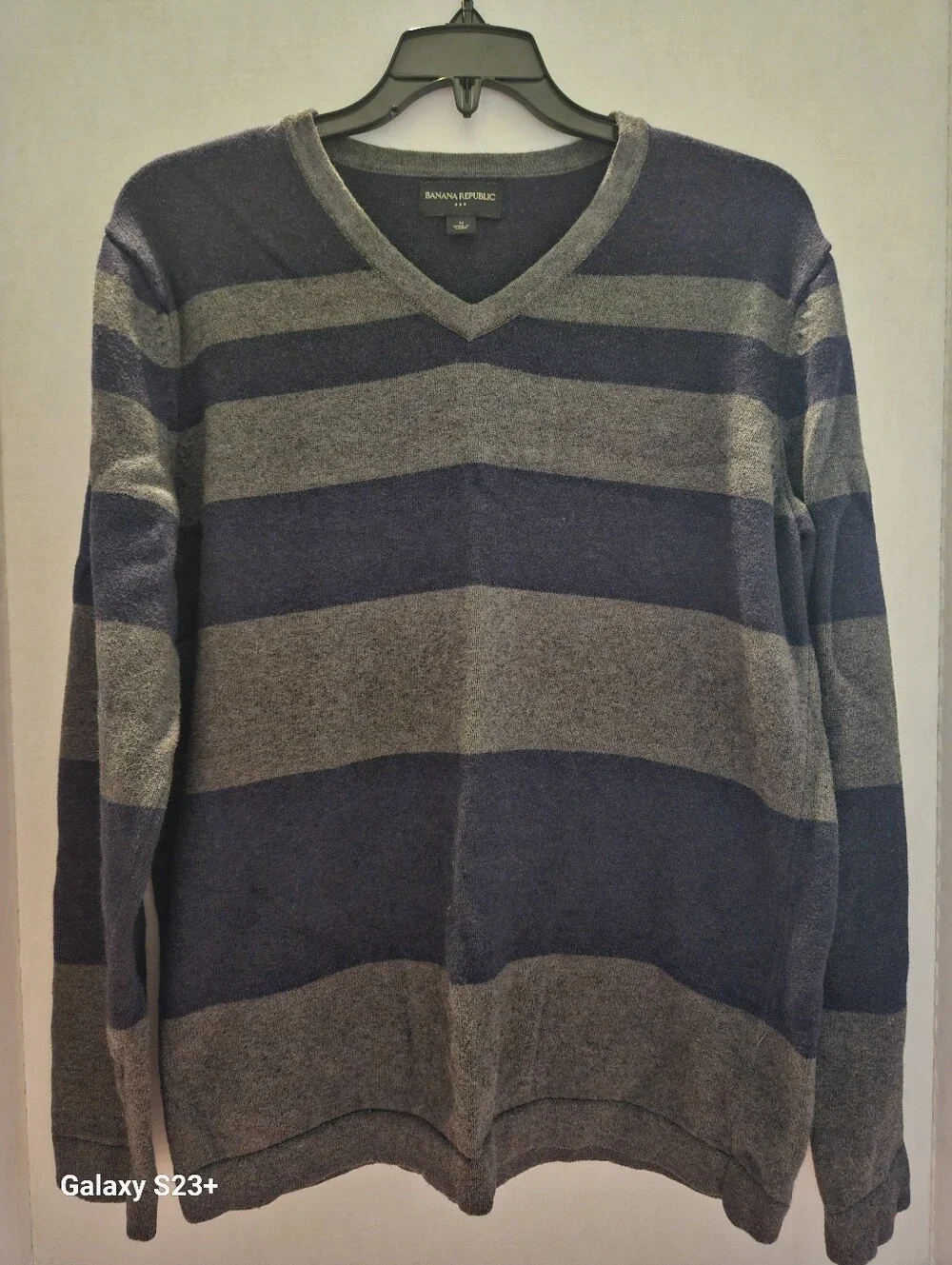 Banana Republic Men's V-Neck Striped Sweater in Navy and Gray